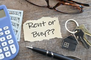 Rent or Buy?? Flat lay renting leasing purchase - Housing market concept